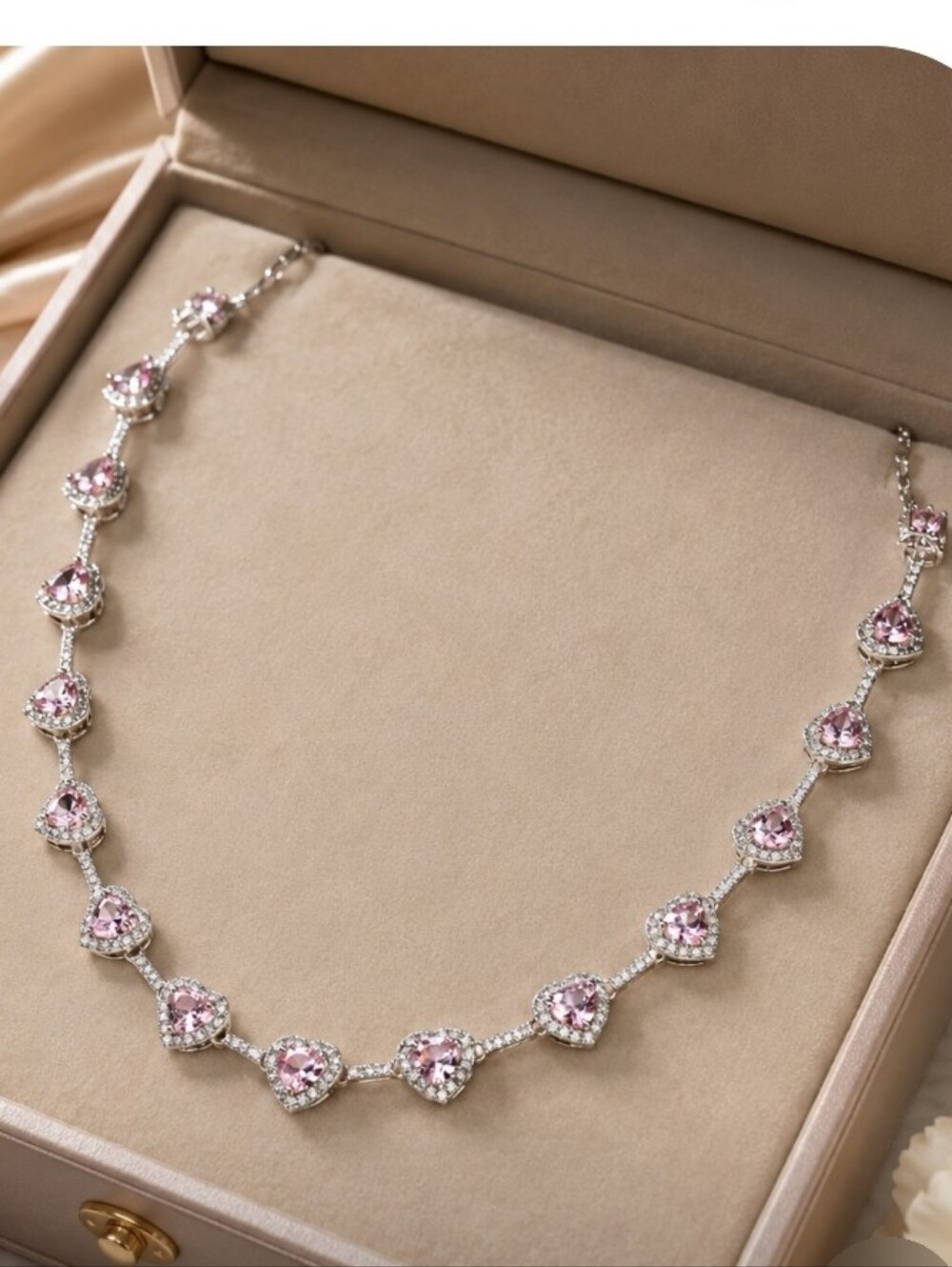 Elegant Pink Heart Necklace Made W Austrian Crystal Zircon 18k Plated Iconic